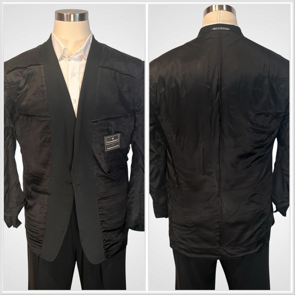 Vintage Ermenegildo Zegna Tuxedo Jacket 42R Black Formal Designer - Picture 12 of 16